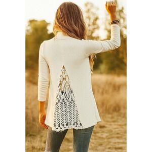 XCVI Jacket Women S Cream Crochet Lace Back Cottage‎ Full Zip Open Back Boho